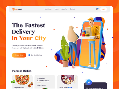 JetSnail — Food Delivery Service courier delivery design food illustration landing restaurant service trend ui uiux ux web