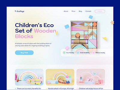 EcoToys — Wooden Blocks Shop Landing Page baby block care children design ecommerce kids landing pastel shop toy trend ui uiux ux web wooden
