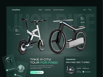 HikeBike — Bike Rental Landing Page bike design eco ecommerce electric landing motor rental scooter store trend ui uiux ux web