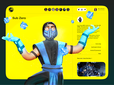 Sub Zero — Character Page 3d character design landing modeling mortal combat saas scorpion sub zero trend ui uiux ux web