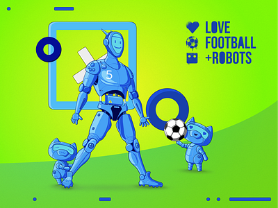 Love Football + Robots Illustration art character digital art draw drawing football futuristic game green illustration love robot soccer vector