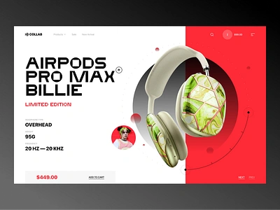 COLLAB — Headphones Landing Page apple billie eilish design ecommerce flat headphones headset homepage landing landing page minimalism pro product red slider store ui ux web