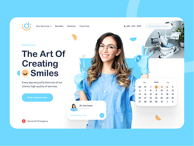 Caring Smiles — Dentistry Landing Page blue care clinic dentist dentistry design doctor health healthcare landing medical medicine service teeth tooth trend ui uiux ux web