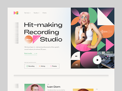 Recording Studio — Landing Page colorful design hit landing music pattern record recording service shapes sound startup studio trend ui uiux ux web