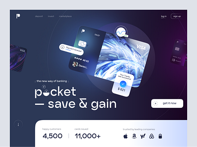 Pocket — Internet Banking bank bank account bank card card cards defi design finance fintech hero section landing money payment product page trend ui ux web