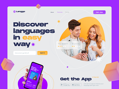 Langgo — Language School App app application design landing ui uiux ux web web design