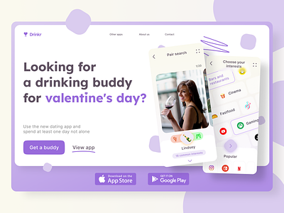 Drinkr - Single Drinker App app application branding dating design landing trend ui uiux ux web