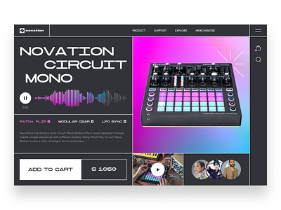 Novation Circuit Mono — Landing Page design electro grid hero interface landing music musician product service square startup synthesizer trend ui uiux ux web