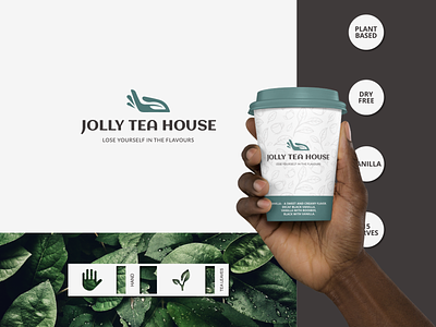 Jolly Tea House Branding brand identity branding creative logo drink green hand house leaf leaves logo pattern plant shop tea tea cup teabag