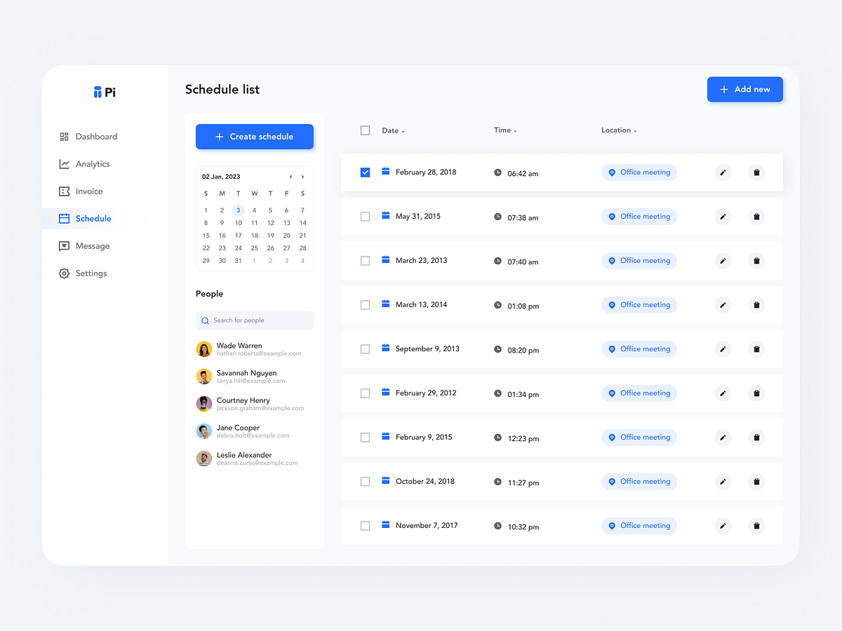 Dashboard - Schedule list by Achyut M on Dribbble