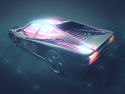 MN84 3d animation c4d car gif grid loop neon retro vray