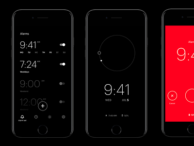Alarm app design alarm alarm app app black black app clock design iphone red