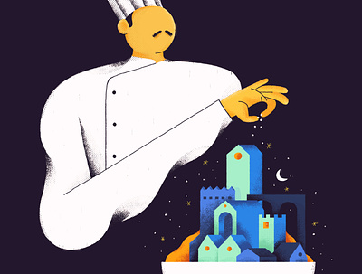 Chef art brushes character design chef delivery editorial illustration food illustration illustrator kitchen luxury night stars turkey