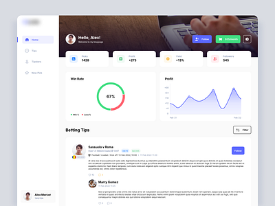 Dashboard design for betting platform