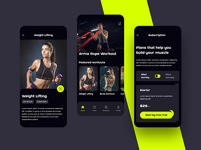 Fitness App app application clean darkmode darkui design fitness mobile ui ux