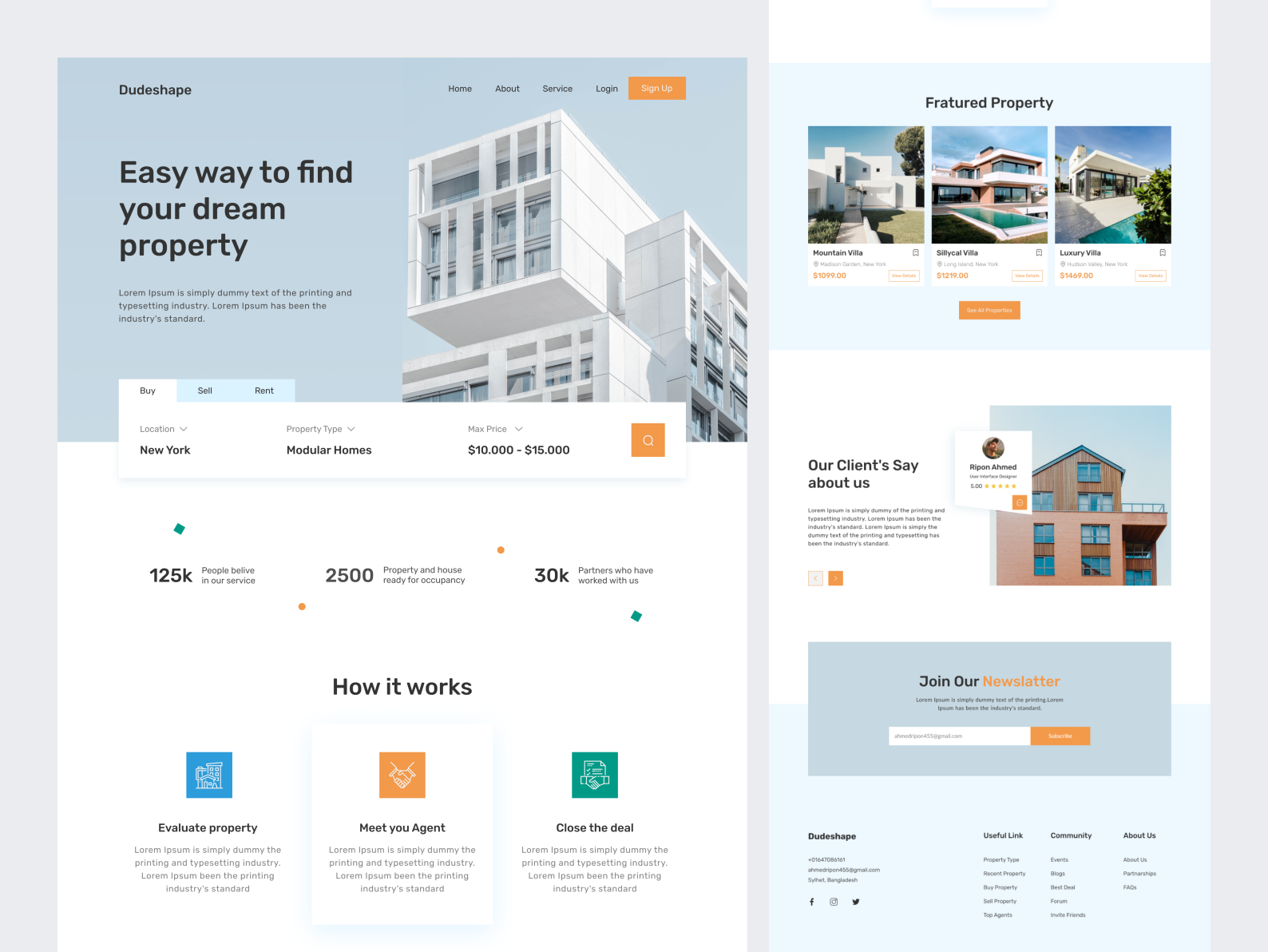 Real Estate Website Landing Page by Muslim Uddin for Dude Shape on Dribbble