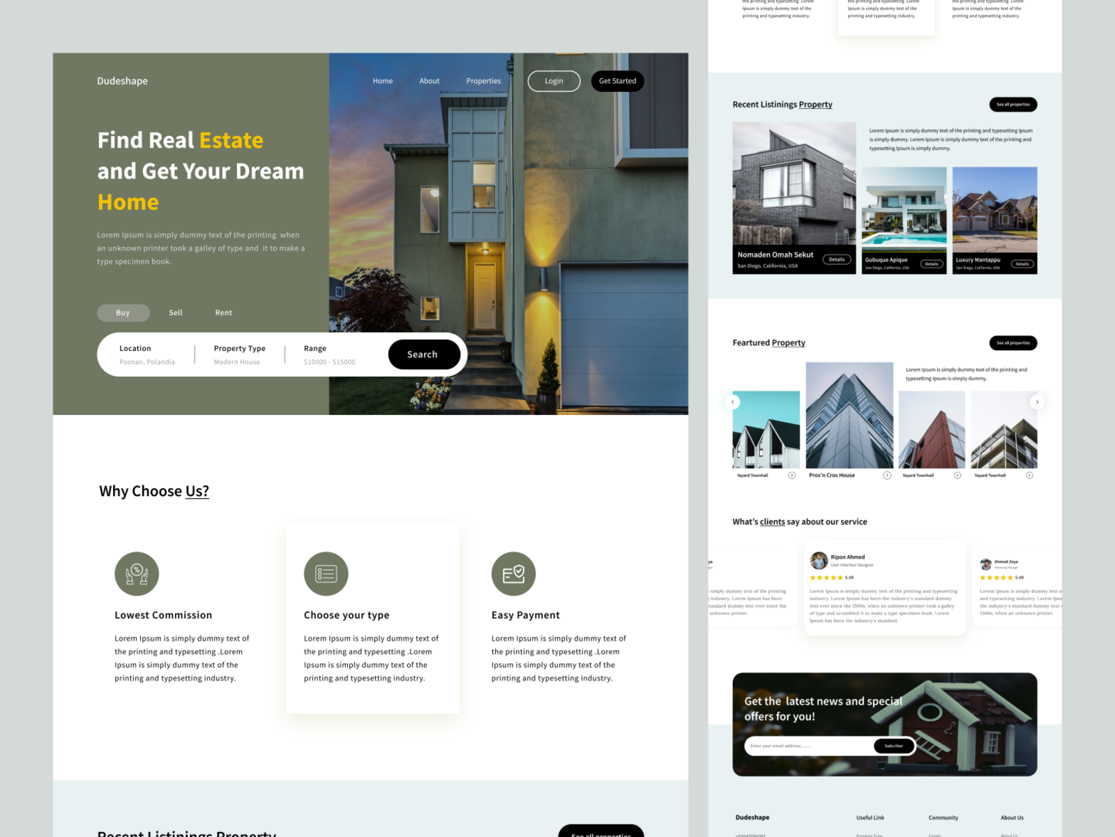 Real Estate Website Landing Page by Muslim Uddin for Dude Shape on Dribbble