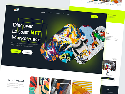 NFT Marketplace Landing Page animation art branding crypto cryptocurrency design exploration graphic design landing page marketplace music nft photography ui ui design web design