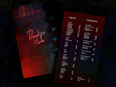 Paradise Club Bottle Menus