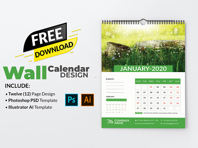 Free Calendar Design Download banner branding design download font free free ai free psd freebie identity illustration logo mockup print