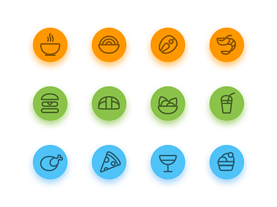 Meal icons burger chicken food icon meal pasta pizza salad seafood soup sushi wine