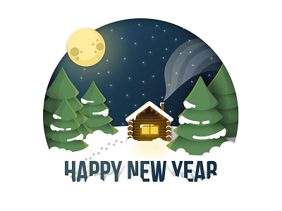 Happy new year, Dribbble! bear holidays house light moon new year night snow stars
