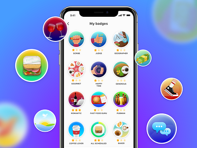 Badges badges design food illustration iphone x mobile app sketch stars ui wine yummy