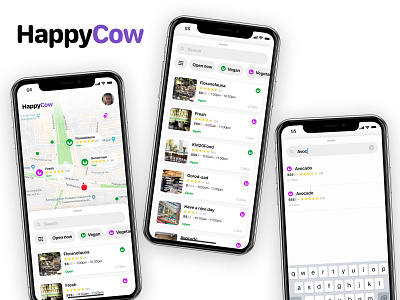 HappyCow💜 app app design cafe cafe search figma food happycow ios iphone search sketch ui uidesign uiux ux uxdesign vegan