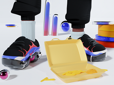Banlieusard Routine 3d 3d art art blender brand food graphic illustraion illustration nike shoes sneakers