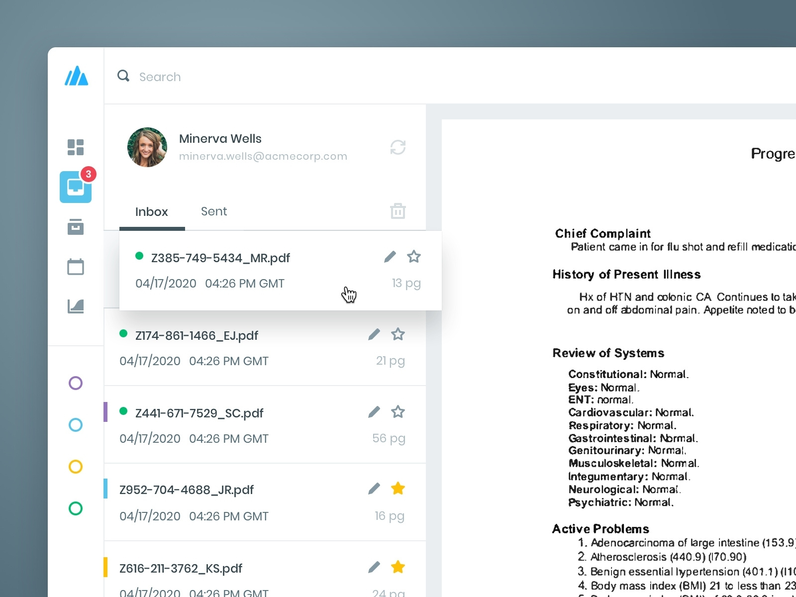 Document inbox concept by JP Pritzl for OODA Health on Dribbble