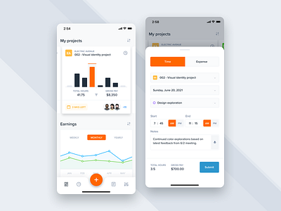 Time tracking app app charts clean dashboard design flat freelance graph mobile product remote statistics stats time time management time tracking ui ux