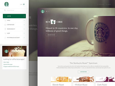 Starbucks Modernization clean drawer homepage marketing mockup modern navigation ui web