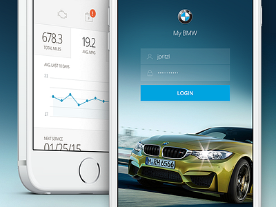 BMW Diagnostic Dashboard app car clean dashboard data ios iphone 6 login mockup ui user interface