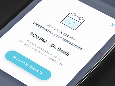 Appointment Confirmation app appointment bright clean confirmation healthcare ios iphone mobile modal schedule ui