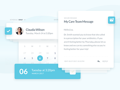 Profiles, Calendars, Messages... oh my. blue bright calendar clean dashboard healthcare marketing site messages profile user profile