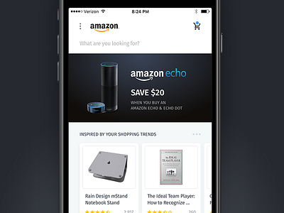 Amazon Mobile Refresh amazon app application clean dashboard flat ios iphone 7 light mockup ui