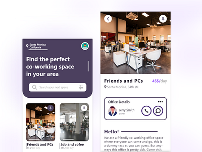 Coworking finder app app design app ui branding coworking design graphic design mobile app office ui
