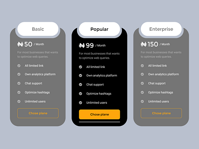 Plan selection  widget