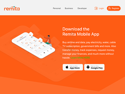 Remita mobile app Landing page 3d animation branding design graphic design illustration logo motion graphics ui vector