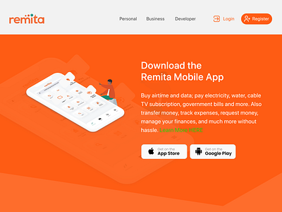 Remita mobile app Landing page