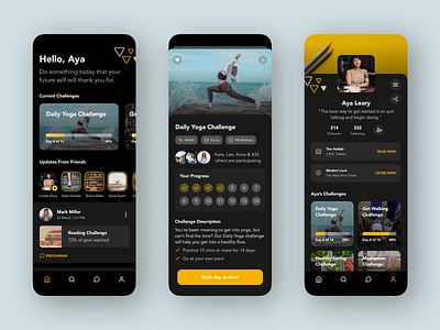 Social Habit Tracker App challenge dark dark ui follow habit habit tracker ios mobile mobile app mobile ui modal product design profile stories