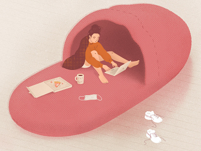 Home Office boredom comfort corona virus digital illustration digital painting home home office illustration pandemia pastel color shoes slippers social contact soft colors stay healthy stay home stay safe textured working from home working space