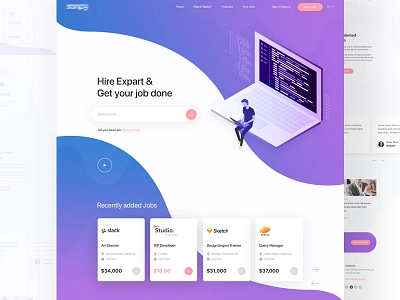 Find your Job & Hire Expart Landing Page app color currency design google gradient hirexpart illustration job job app job cv search social ui ux web