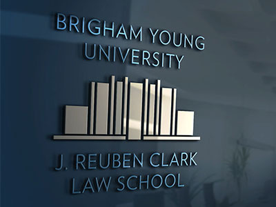 BYU LAW Logo blue branding building logo