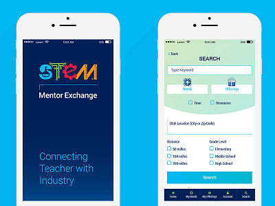 STEM Mobile App app blue icons ios mobile screens stem
