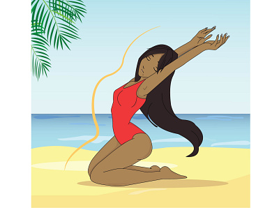 Girl on the beach girl illustration illustration art ocean on the beach sport sporty girl tropic young life