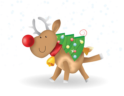 Deer 2 cartoon character christmas card christmas tree cute animal deer illustration design illustraion new year red nose snow