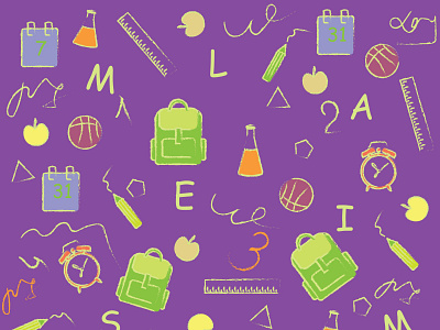 School pattern purple background banner drawing style drawn element fabric pattern green illustration pattern design purple school symbol icon