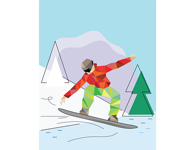 Snowboarder flat geometric illustration winter sport background design flat illustration geometric illustration illustration snowboarding winter sport