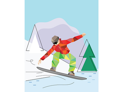 Snowboarder flat geometric illustration winter sport